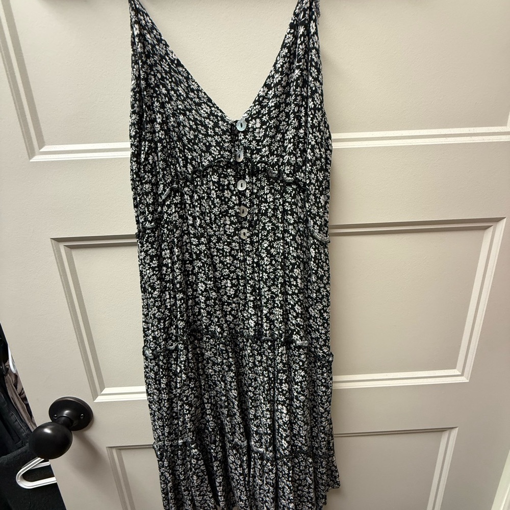 Altard State Black Floral Button-Front Mini Dress
